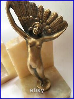 Vintage Rare Frankart Nuart Art Deco Nude Nymph Goddess Bookends