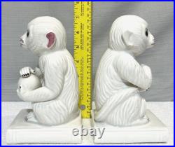 Vintage & Rare White Capuchin Monkey Bookends EXCELLENT Condition 1 withRed Ears