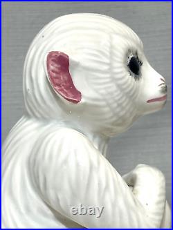 Vintage & Rare White Capuchin Monkey Bookends EXCELLENT Condition 1 withRed Ears