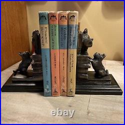 Vintage/Retro French Art Deco Bronze Cat & Dog Bookends Black Marble Base Heavy