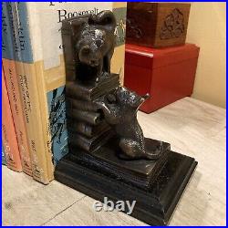 Vintage/Retro French Art Deco Bronze Cat & Dog Bookends Black Marble Base Heavy