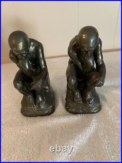 Vintage Rodin The Thinking Man Brass Antique Finish Metal Bookends