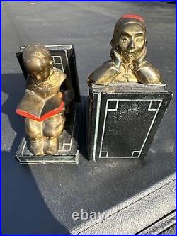 Vintage Ronson Gilt Bookends Art Deco Chinese Asian Children Collectible Art