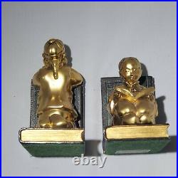 Vintage Ronson Gilt Bookends Art Deco Chinese Asian Children Collectible Art