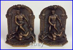 Vintage SOLID BRONZE BOOKENDS GRECO ROMAN WRESTLERS