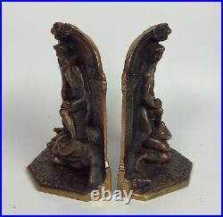 Vintage SOLID BRONZE BOOKENDS GRECO ROMAN WRESTLERS