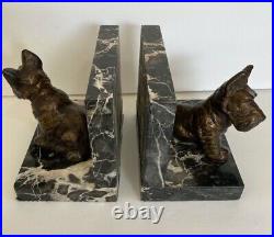 Vintage Scotty Terrier Scottie Dog On Beautiful Marble Base Book Ends Bookends