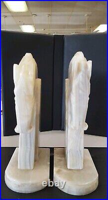 Vintage Set Of Art Deco Hand Craved Oynx Horse Head Bookends 8 Tall