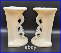 Vintage Set of 2 Aladdin Alacite Cream Vase Bookends Glows 7.25 c1930 Art Deco