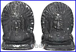 Vintage Solid Aluminum Indian Chief Bookends Metal Art Statues Indians