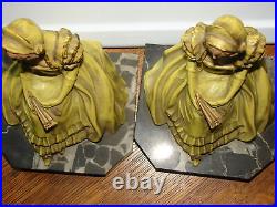 Vintage Wait Here Book Ends JB Hirsch Lady In Waiting Celluloid Faces Chests