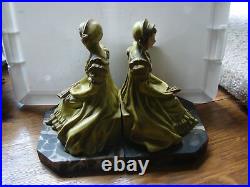 Vintage Wait Here Book Ends JB Hirsch Lady In Waiting Celluloid Faces Chests