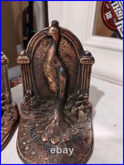 Vintage Weidlich Brothers Bookends Art Deco Bronze Peacock 1930s Bird Set Pair