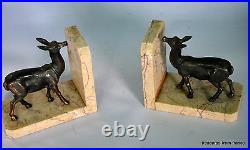 Vintage art deco french bookends deer on a marble plinth