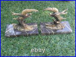 Vintage bookends bird Art Deco Marble Stunning flying animal figurine book old