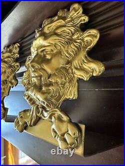 Vintage gold Zeus Head Solid Brass Bookends God face MCM Art Deco Style