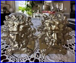 Vintage gold Zeus Head Solid Brass Bookends God face MCM Art Deco Style