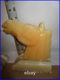 Vintage mid century marble horse bookends carved art deco alabaster mustang head