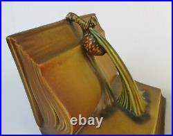 Vintage original Roseville brown Pine cone Book Ends very nice! Foil tag
