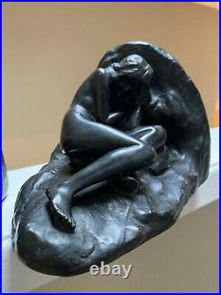 Vtg Art Deco Nouveau Nude Woman Ronson Sleeping Beauty Bronzed Metal Bookends