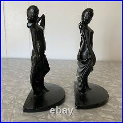 Vtg Art Deco Nude Lady Nouveau Scarf Dancers #51 Antique Metal Bookends Statues