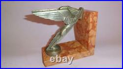 Vtg Art Deco Pegasus Frederick Bazin French Book Holder End Bronze & Marble 1925