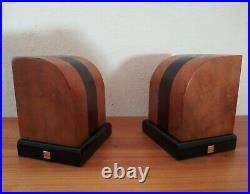 Vtg Art Deco Style Brown & Black Striped Polished Solid Carved Wood Bookends 6