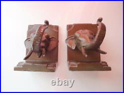 Vtg Pair ART DECO Elephant Bookends Book Ends Bronzed Metal