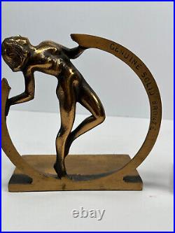 Vtg Pair (x2) Genuine Bronze Art Deco Nude Flapper Bookends