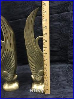 Vtg Set Art Deco Nouveau 15 Brass Swan Bookends Rare Geese Hollywood Regency