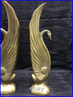 Vtg Set Art Deco Nouveau 15 Brass Swan Bookends Rare Geese Hollywood Regency