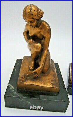 WONDERFUL BRONZE FINISHED BOOKENDS NUDE With SNAIL