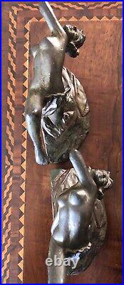 Wonderful & Rare 1927 Art Deco Dancing Nude Armor Bronze Bookends 7.25