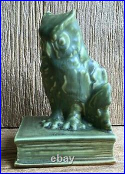 XLIII 1943 Rookwood Art Pottery Owl Bookend 2655 Pea Soup Green Matte Vintage